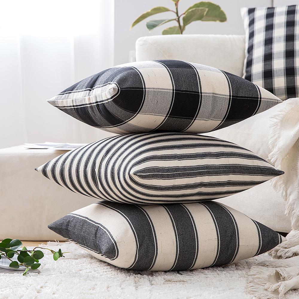 Solid Striped Pillow Covers- Grey Tan
