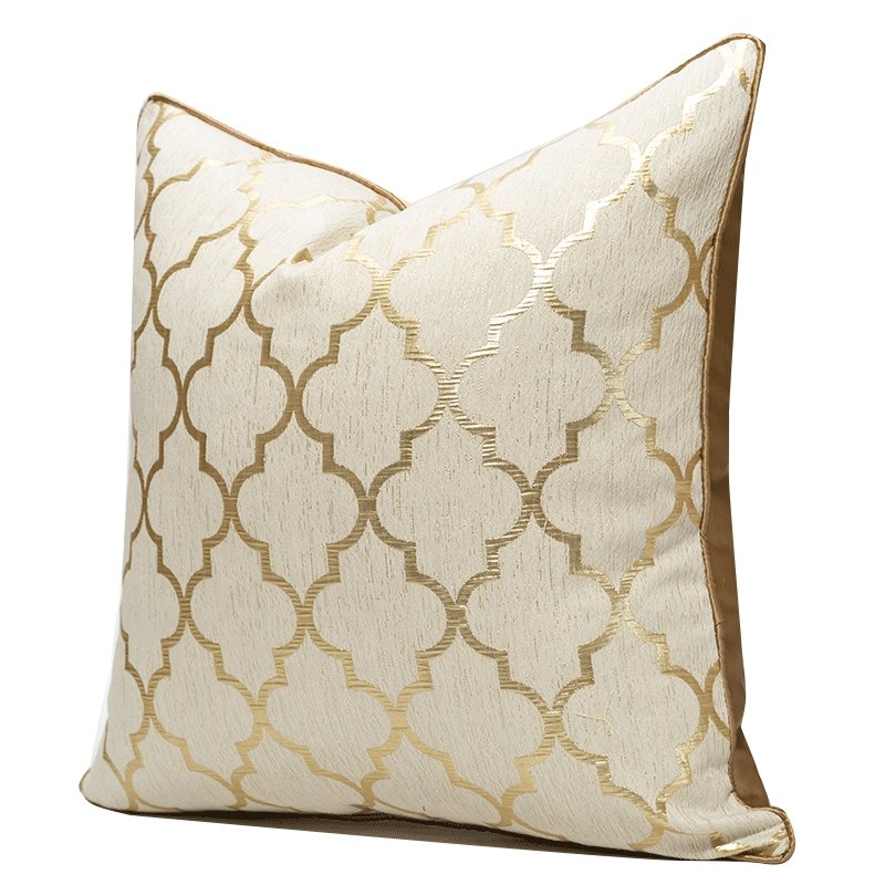 Champagne & Gold Stitch Jacquard Pillow Cover - Truly Decorative