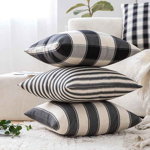 Solid Striped Pillow Covers- Grey & Tan - Truly Decorative